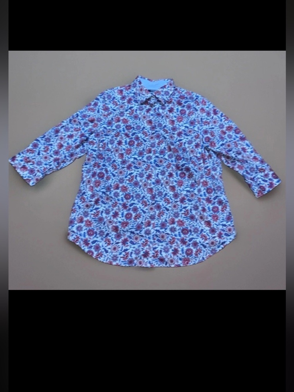 Chaps Ralph Lauren Women Floral Button Up No Iron Blouse 3/4 Sleeve 2X